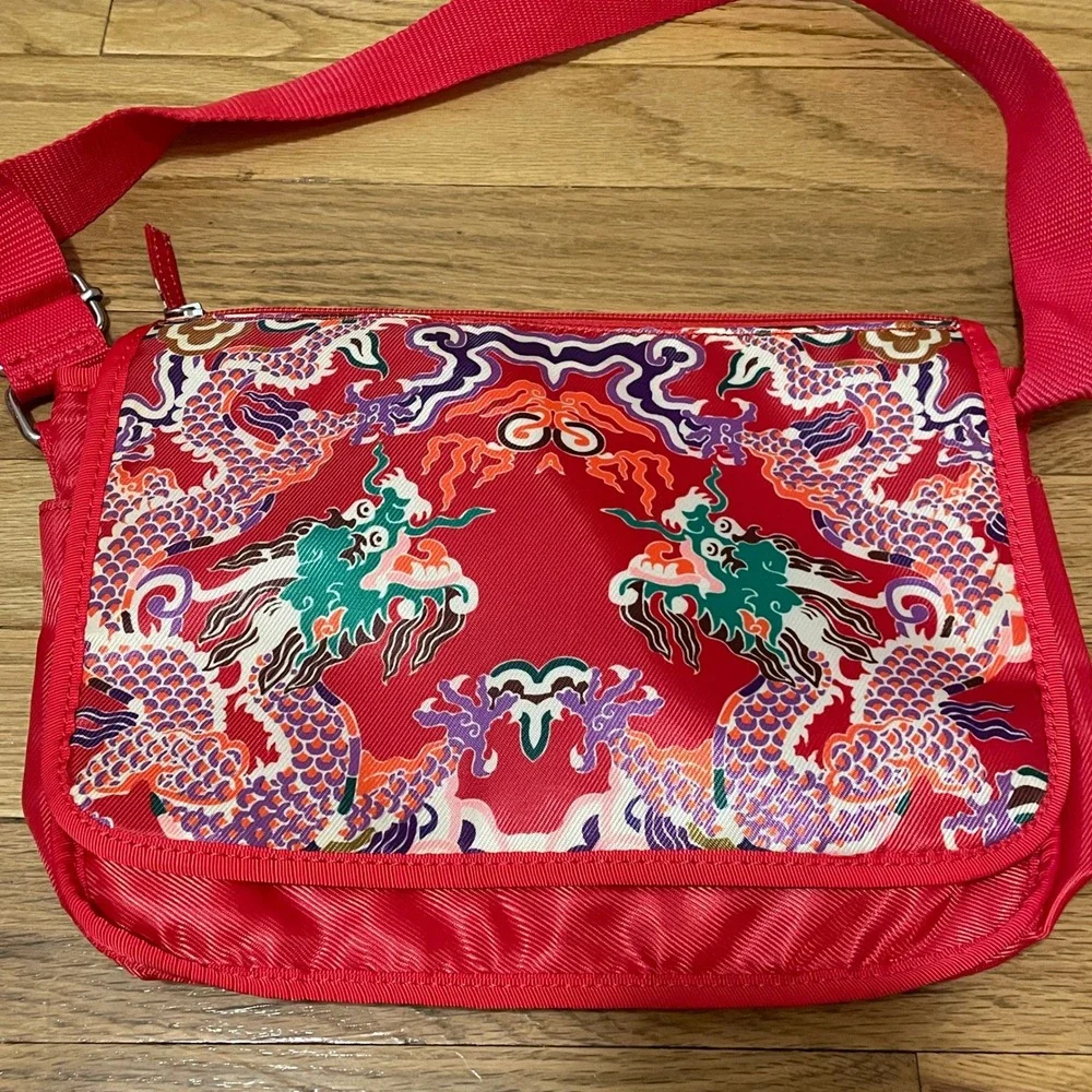 Vivienne Tam Double Happiness Red Dragon Print Nylon Crossbody Purse Bag NWT